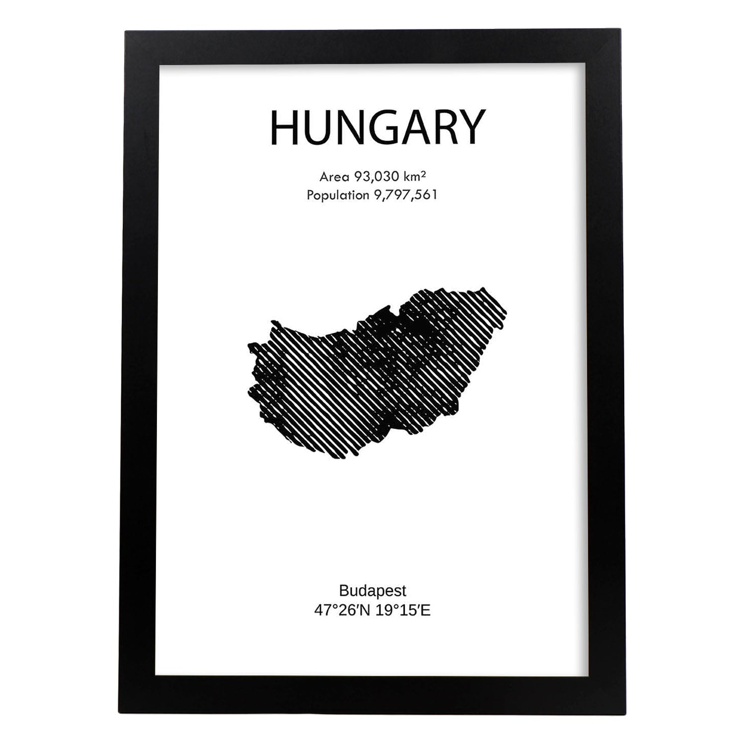 Poster de Hungría. Láminas de paises y continentes del mundo.-Artwork-Nacnic-A3-Marco Negro-Nacnic Estudio SL