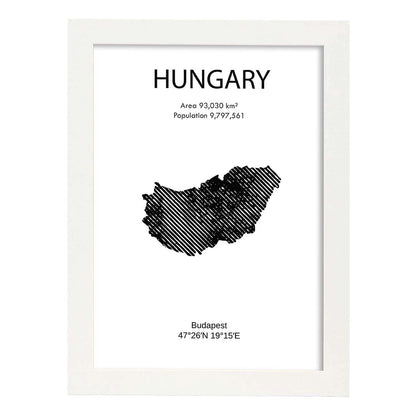 Poster de Hungría. Láminas de paises y continentes del mundo.-Artwork-Nacnic-A4-Marco Blanco-Nacnic Estudio SL