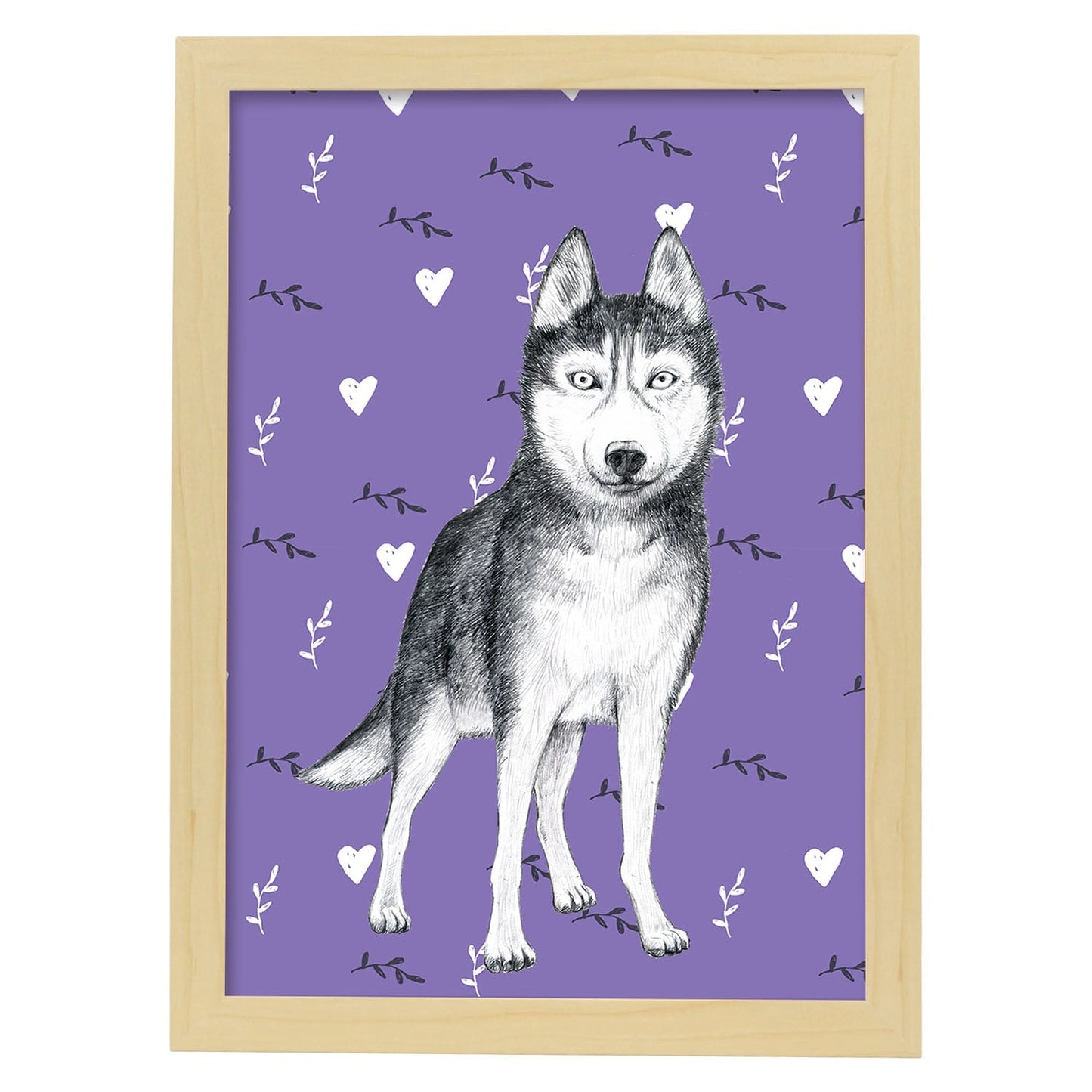 Poster de Husky siberiano morado. Lámina decorativa de perros.-Artwork-Nacnic-A3-Marco Madera clara-Nacnic Estudio SL