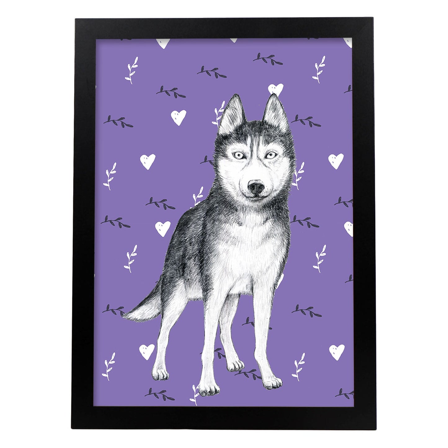 Poster de Husky siberiano morado. Lámina decorativa de perros.-Artwork-Nacnic-A3-Marco Negro-Nacnic Estudio SL