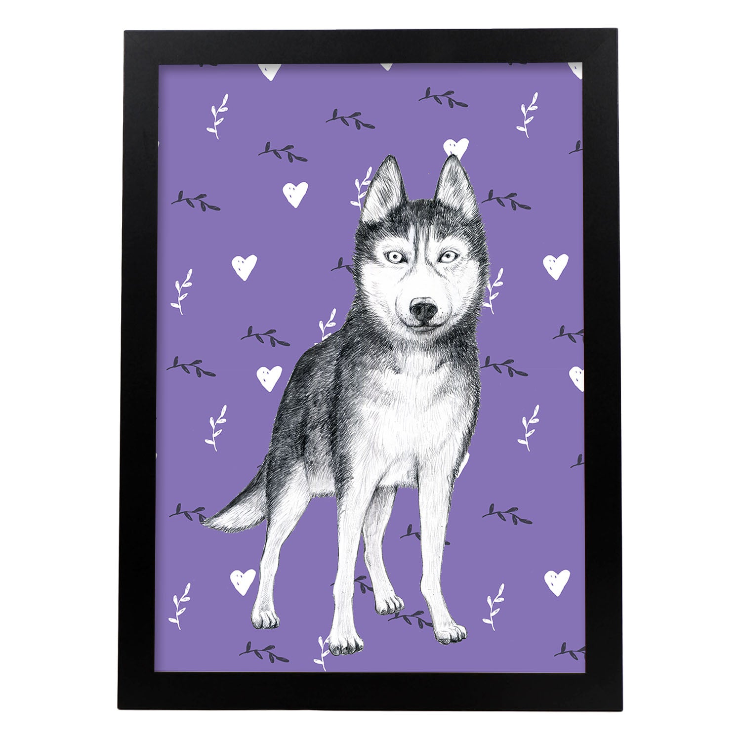 Poster de Husky siberiano morado. Lámina decorativa de perros.-Artwork-Nacnic-A4-Marco Negro-Nacnic Estudio SL