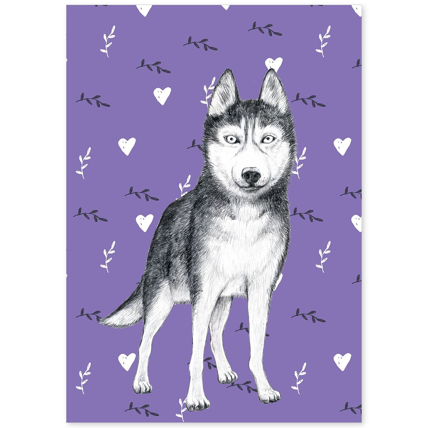 Poster de Husky siberiano morado. Lámina decorativa de perros.-Artwork-Nacnic-A4-Sin marco-Nacnic Estudio SL