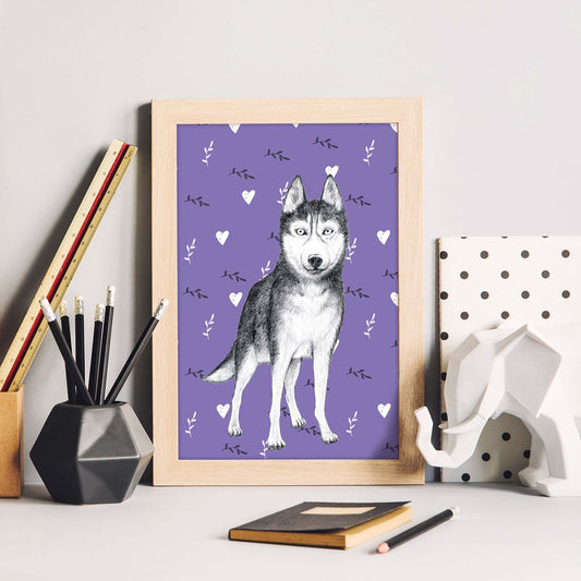 Poster de Husky siberiano morado. Lámina decorativa de perros.-Artwork-Nacnic-Nacnic Estudio SL