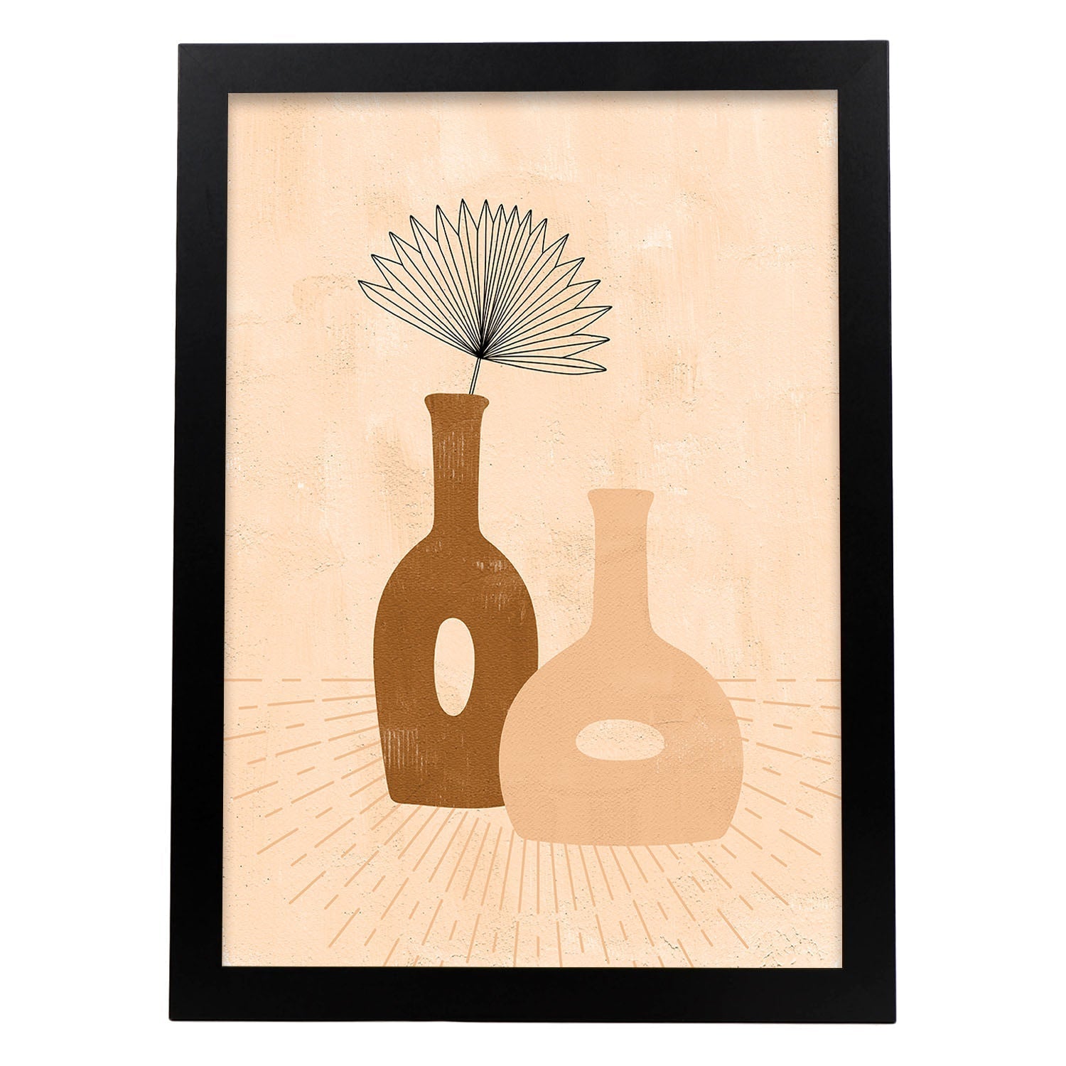 Poster de imágenes abstractas de plantas. Dibujos en tonos claros y tierras. 'Acuarela 10'.-Artwork-Nacnic-A4-Marco Negro-Nacnic Estudio SL