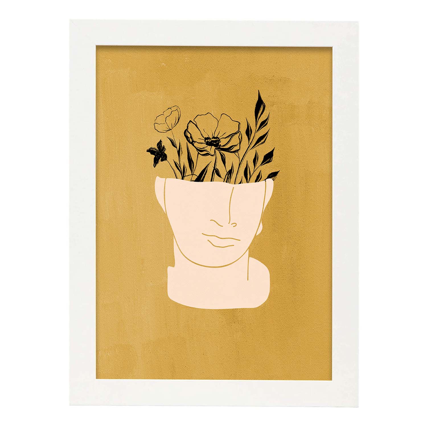 Poster de imágenes abstractas de plantas. Dibujos en tonos claros y tierras. 'Acuarela 11'.-Artwork-Nacnic-A3-Marco Blanco-Nacnic Estudio SL