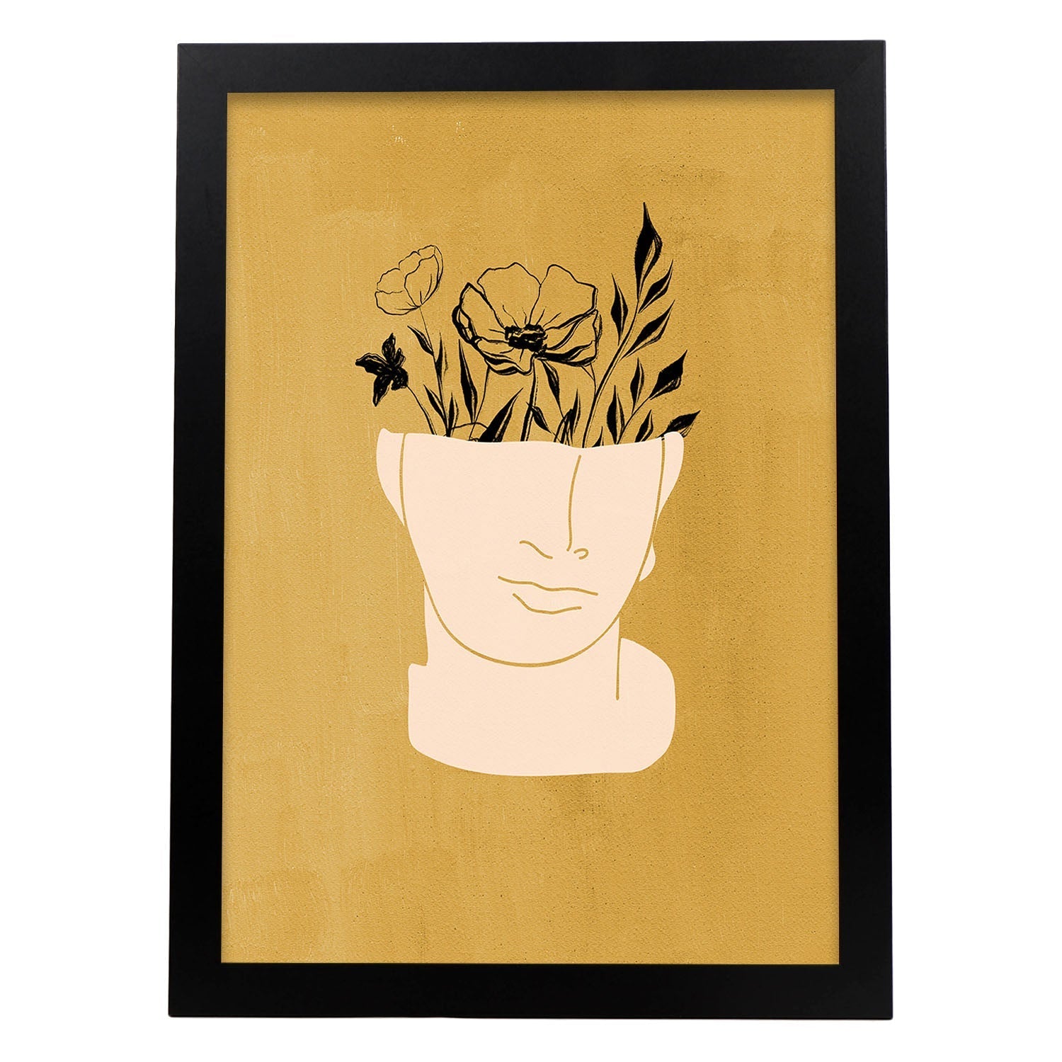 Poster de imágenes abstractas de plantas. Dibujos en tonos claros y tierras. 'Acuarela 11'.-Artwork-Nacnic-A3-Marco Negro-Nacnic Estudio SL