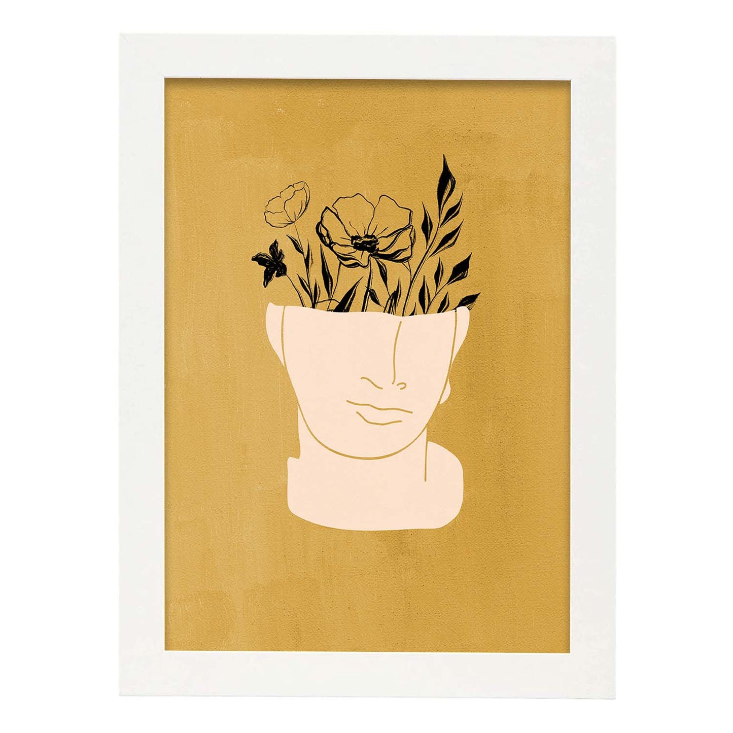 Poster de imágenes abstractas de plantas. Dibujos en tonos claros y tierras. 'Acuarela 11'.-Artwork-Nacnic-A4-Marco Blanco-Nacnic Estudio SL