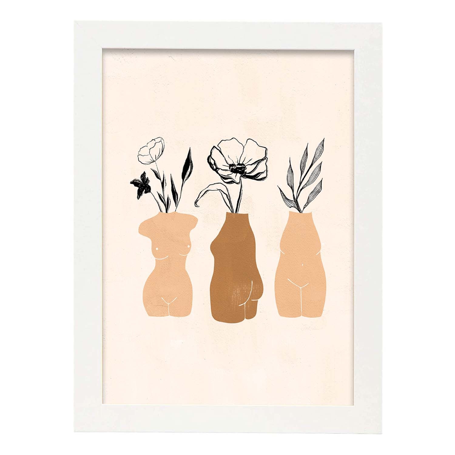 Poster de imágenes abstractas de plantas. Dibujos en tonos claros y tierras. 'Acuarela 12'.-Artwork-Nacnic-A3-Marco Blanco-Nacnic Estudio SL