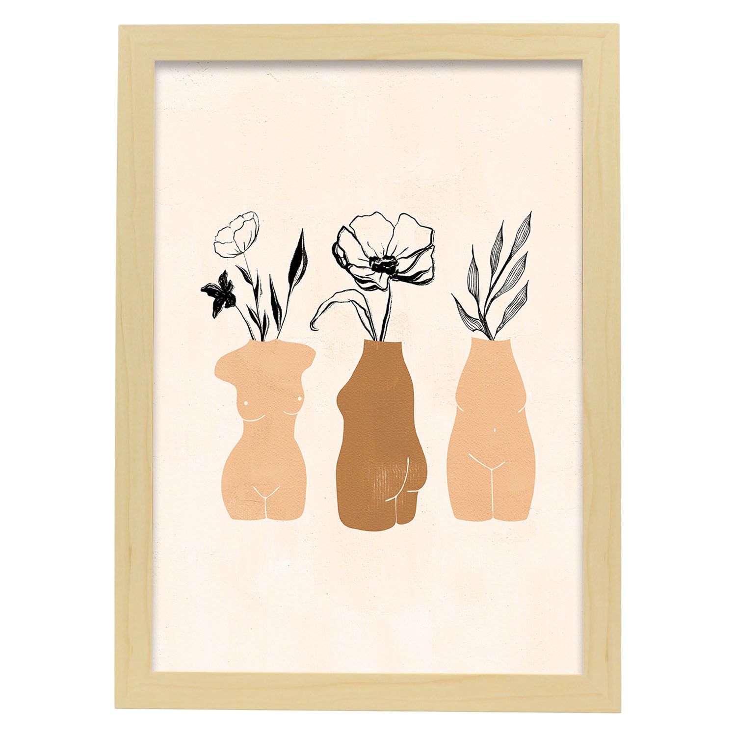 Poster de imágenes abstractas de plantas. Dibujos en tonos claros y tierras. 'Acuarela 12'.-Artwork-Nacnic-A3-Marco Madera clara-Nacnic Estudio SL