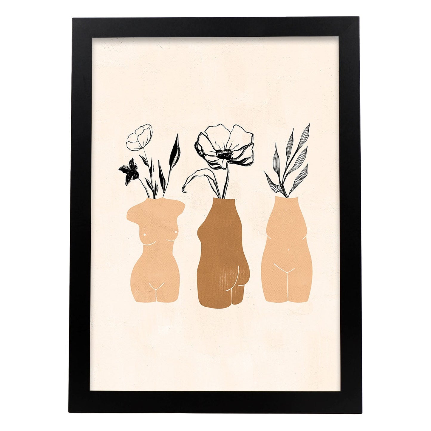 Poster de imágenes abstractas de plantas. Dibujos en tonos claros y tierras. 'Acuarela 12'.-Artwork-Nacnic-A3-Marco Negro-Nacnic Estudio SL