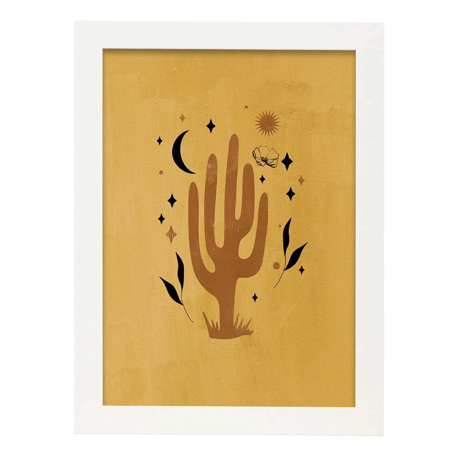 Poster de imágenes abstractas de plantas. Dibujos en tonos claros y tierras. 'Acuarela 16'.-Artwork-Nacnic-A4-Marco Blanco-Nacnic Estudio SL