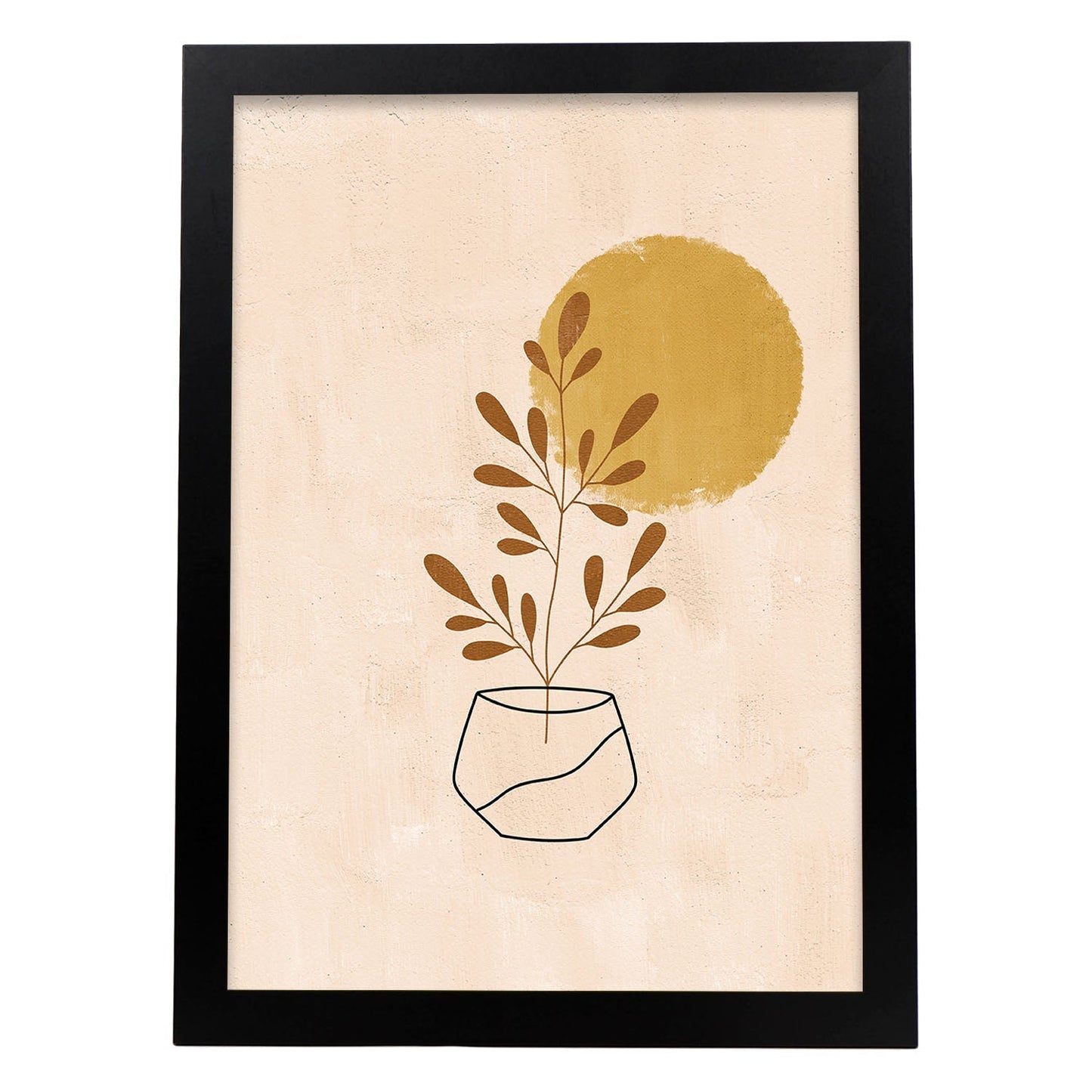 Poster de imágenes abstractas de plantas. Dibujos en tonos claros y tierras. 'Acuarela 1'.-Artwork-Nacnic-A4-Marco Negro-Nacnic Estudio SL