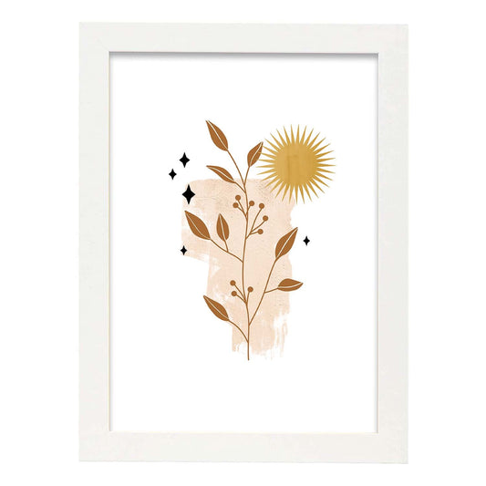 Poster de imágenes abstractas de plantas. Dibujos en tonos claros y tierras. 'Acuarela 2'.-Artwork-Nacnic-A4-Marco Blanco-Nacnic Estudio SL