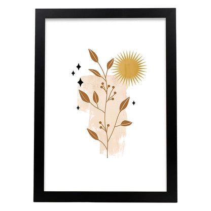 Poster de imágenes abstractas de plantas. Dibujos en tonos claros y tierras. 'Acuarela 2'.-Artwork-Nacnic-A4-Marco Negro-Nacnic Estudio SL