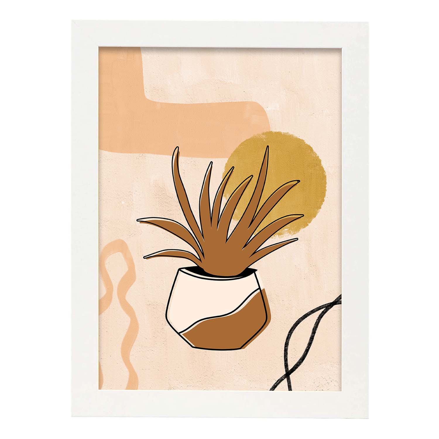 Poster de imágenes abstractas de plantas. Dibujos en tonos claros y tierras. 'Acuarela 3'.-Artwork-Nacnic-A3-Marco Blanco-Nacnic Estudio SL