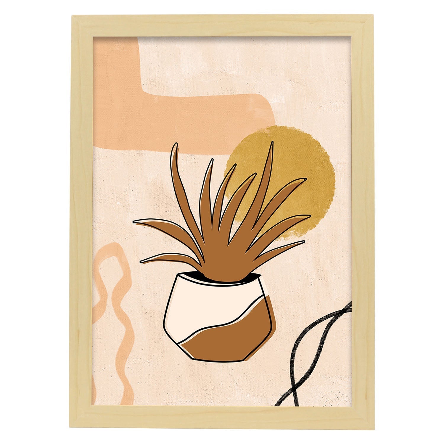 Poster de imágenes abstractas de plantas. Dibujos en tonos claros y tierras. 'Acuarela 3'.-Artwork-Nacnic-A3-Marco Madera clara-Nacnic Estudio SL