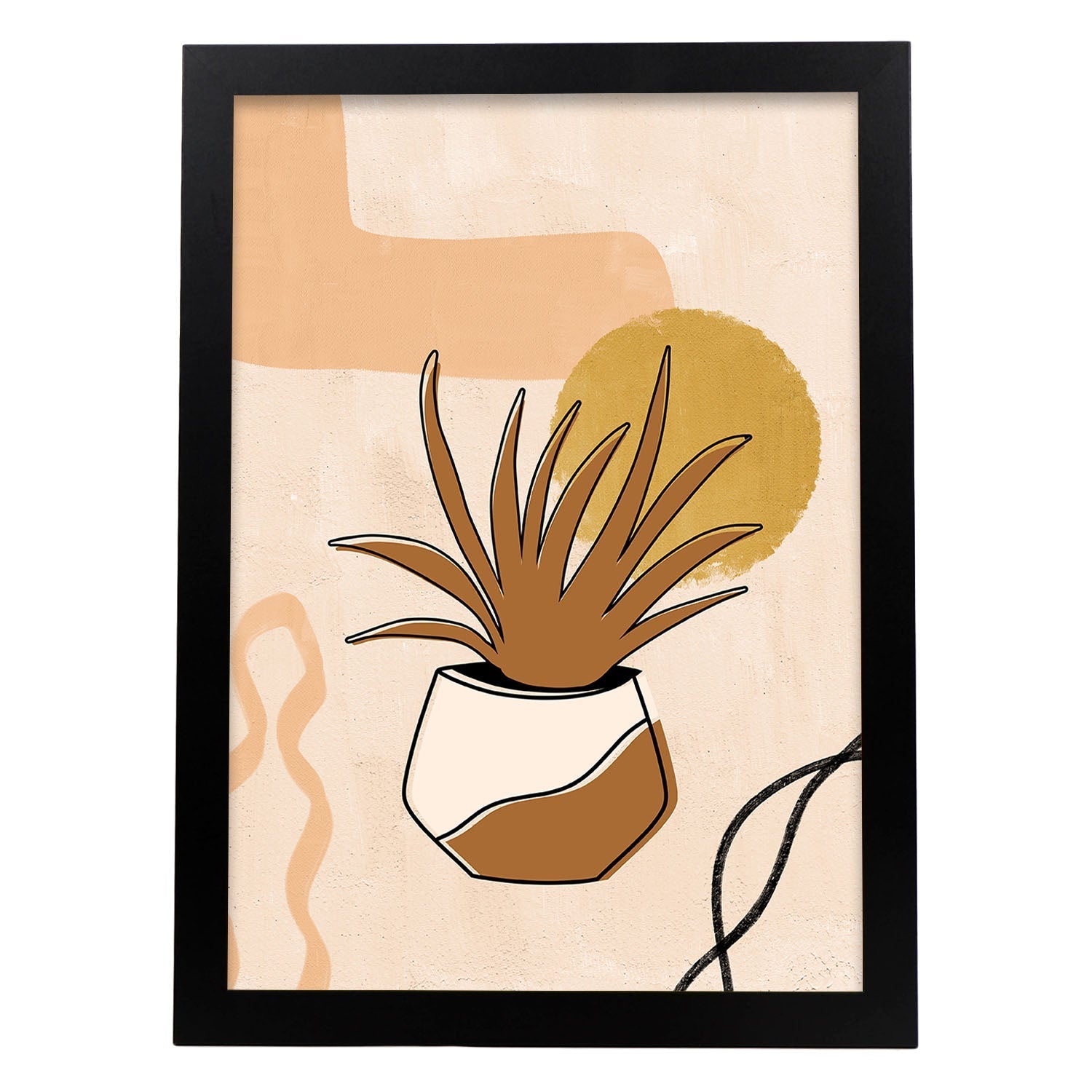 Poster de imágenes abstractas de plantas. Dibujos en tonos claros y tierras. 'Acuarela 3'.-Artwork-Nacnic-A3-Marco Negro-Nacnic Estudio SL