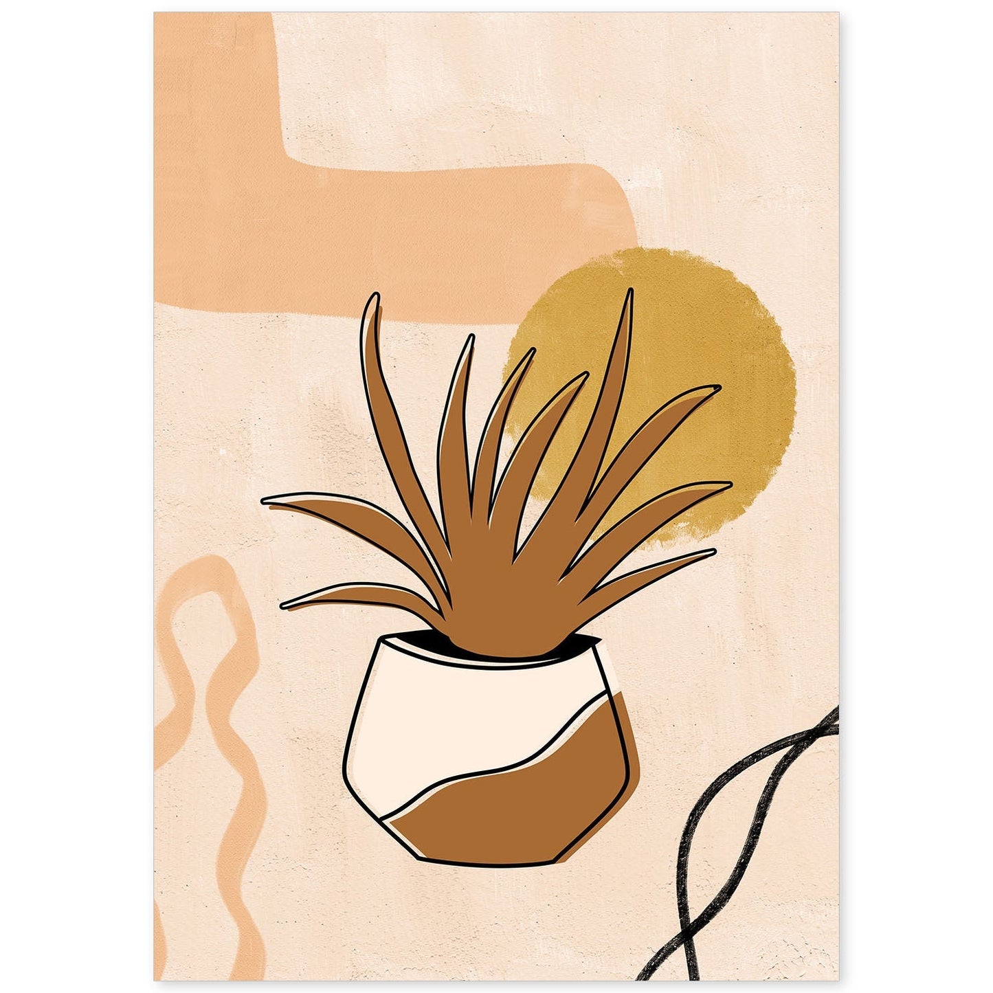 Poster de imágenes abstractas de plantas. Dibujos en tonos claros y tierras. 'Acuarela 3'.-Artwork-Nacnic-A4-Sin marco-Nacnic Estudio SL