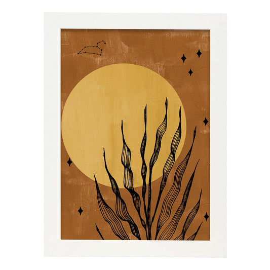 Poster de imágenes abstractas de plantas. Dibujos en tonos claros y tierras. 'Acuarela 8'.-Artwork-Nacnic-A4-Marco Blanco-Nacnic Estudio SL