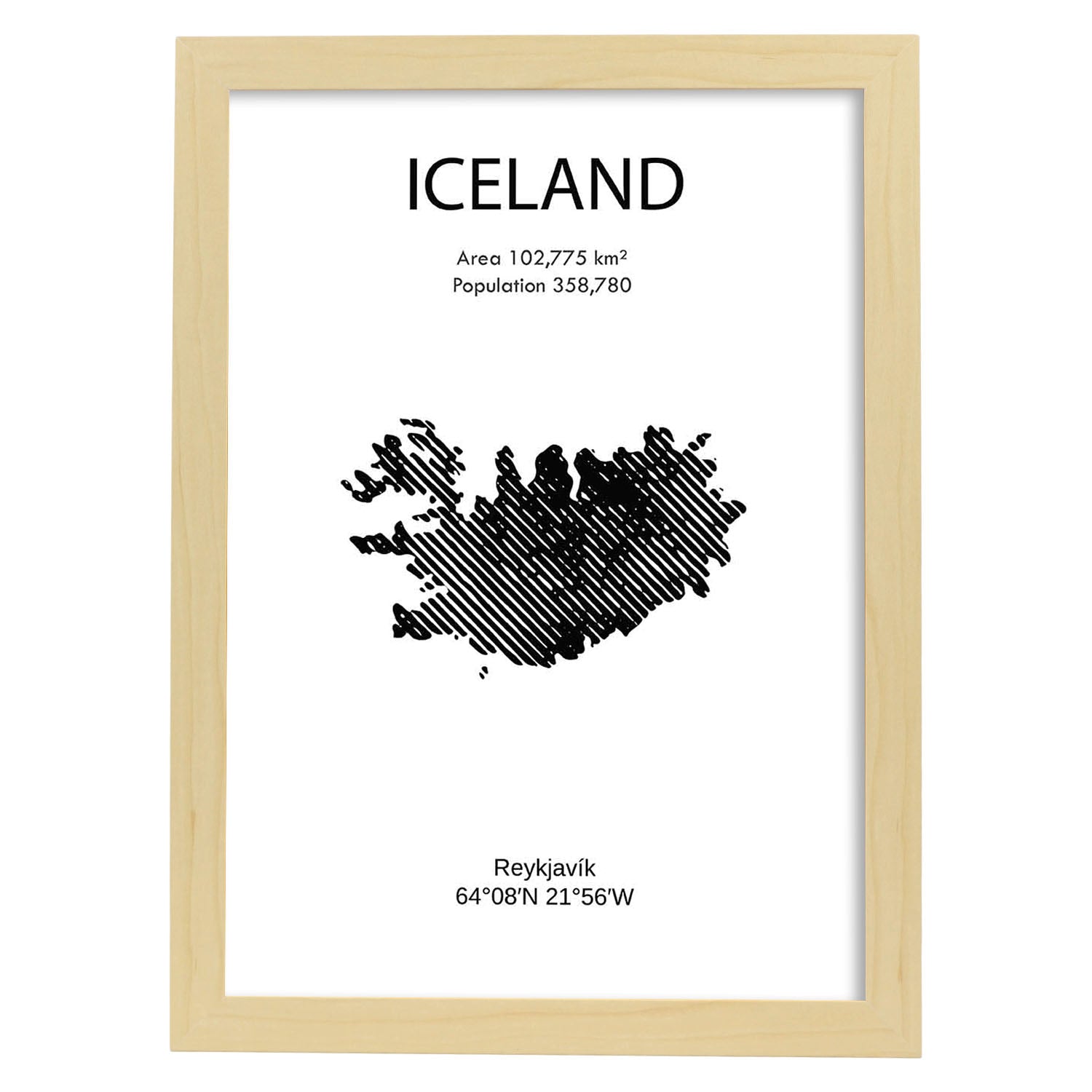 Poster de Islandia. Láminas de paises y continentes del mundo.-Artwork-Nacnic-A3-Marco Madera clara-Nacnic Estudio SL