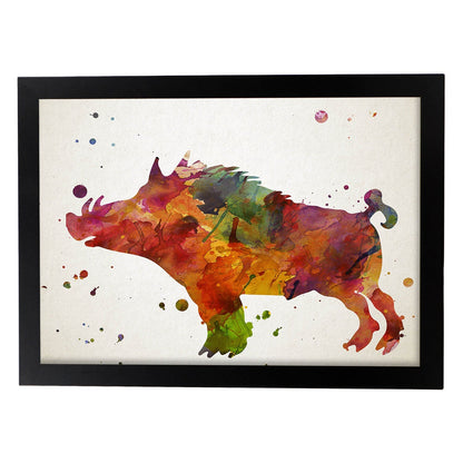 Poster de Jabalí estilo acuarela. Láminas de animales con estilo acuarela-Artwork-Nacnic-A4-Marco Negro-Nacnic Estudio SL