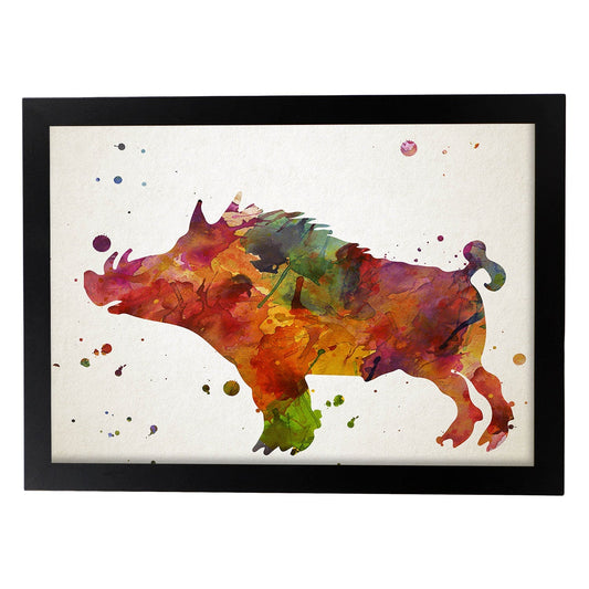 Poster de Jabalí estilo acuarela. Láminas de animales con estilo acuarela-Artwork-Nacnic-A4-Marco Negro-Nacnic Estudio SL