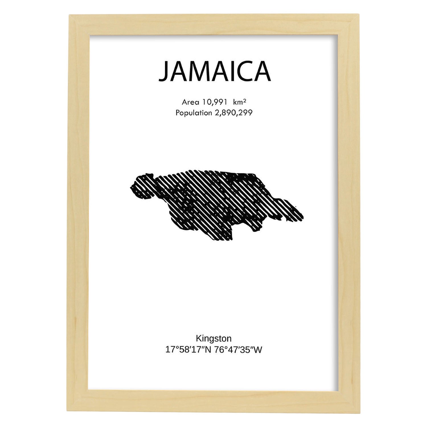 Poster de Jamaica. Láminas de paises y continentes del mundo.-Artwork-Nacnic-A3-Marco Madera clara-Nacnic Estudio SL