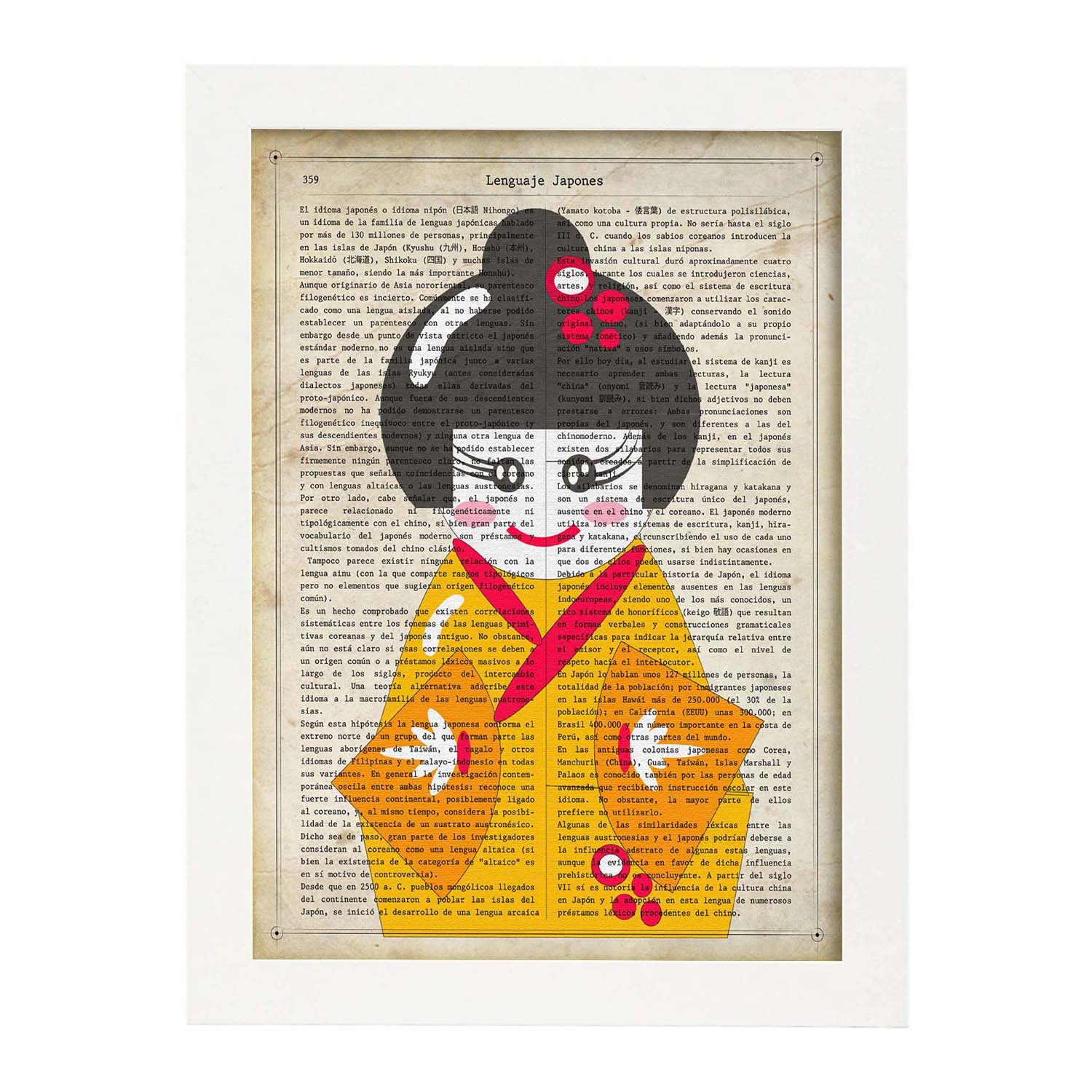 Poster de Japonesa kimono amarillo. Láminas de geishas. Diseños japoneses con definiciones de la cultura japonesa.-Artwork-Nacnic-A3-Marco Blanco-Nacnic Estudio SL