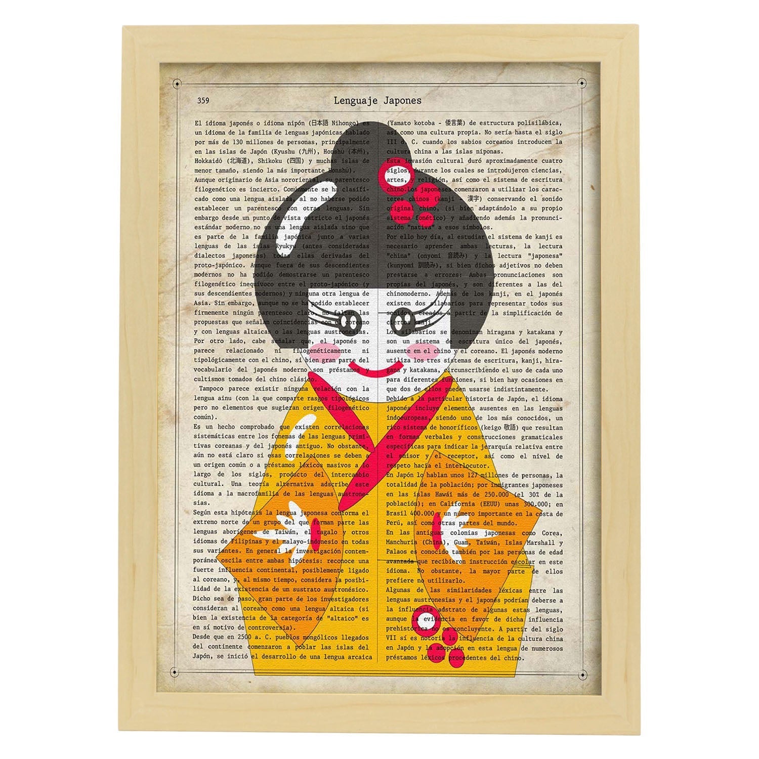 Poster de Japonesa kimono amarillo. Láminas de geishas. Diseños japoneses con definiciones de la cultura japonesa.-Artwork-Nacnic-A3-Marco Madera clara-Nacnic Estudio SL