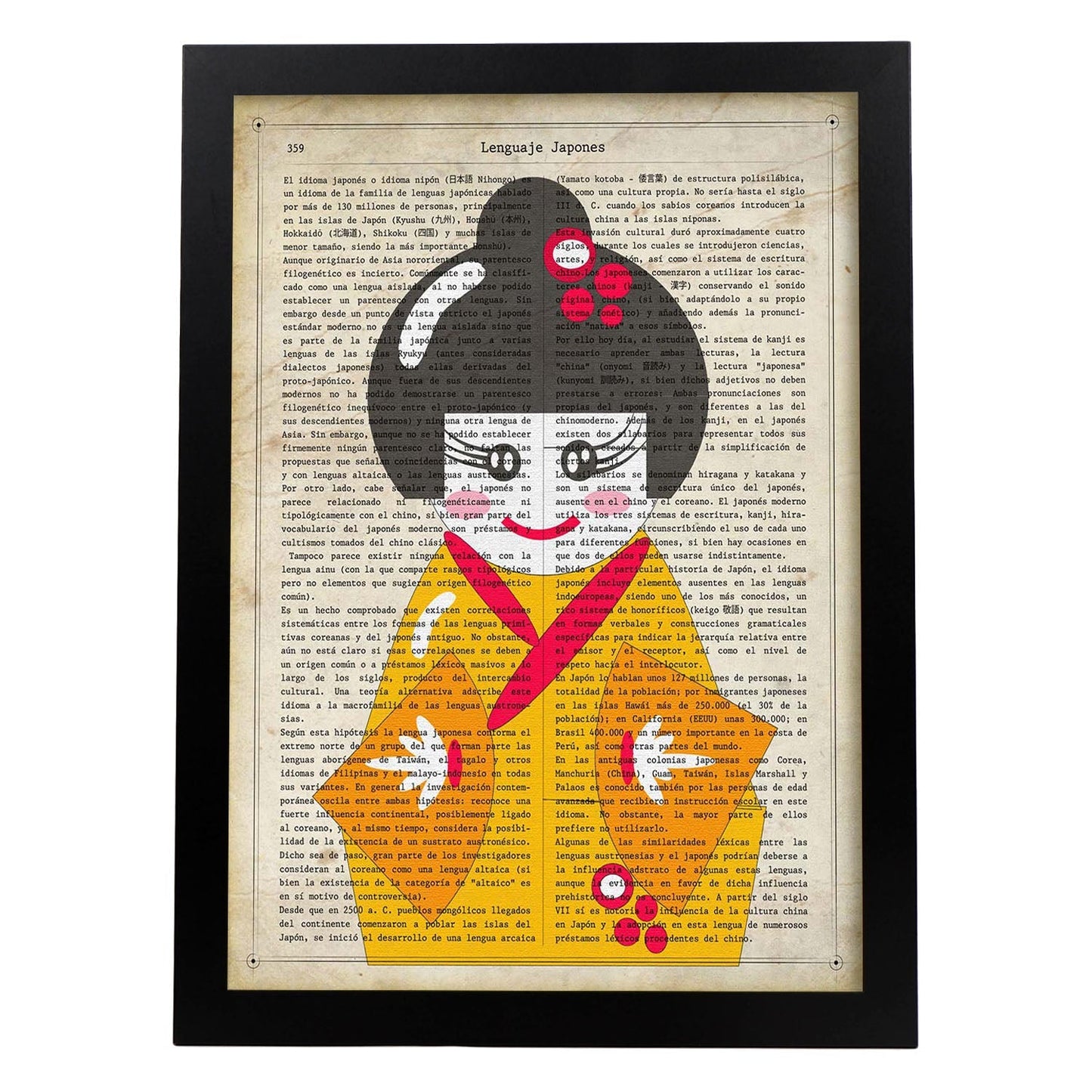 Poster de Japonesa kimono amarillo. Láminas de geishas. Diseños japoneses con definiciones de la cultura japonesa.-Artwork-Nacnic-A3-Marco Negro-Nacnic Estudio SL