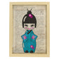 Poster de Japonesa kimono azul. Láminas de geishas. Diseños japoneses con definiciones de la cultura japonesa.-Artwork-Nacnic-A3-Marco Madera clara-Nacnic Estudio SL