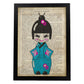 Poster de Japonesa kimono azul. Láminas de geishas. Diseños japoneses con definiciones de la cultura japonesa.-Artwork-Nacnic-A3-Marco Negro-Nacnic Estudio SL