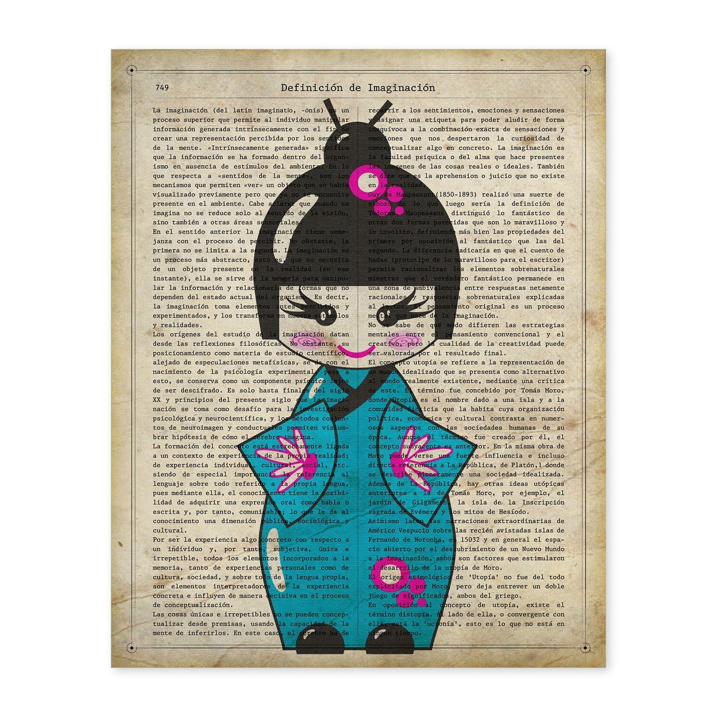 Poster de Japonesa kimono azul. Láminas de geishas. Diseños japoneses con definiciones de la cultura japonesa.-Artwork-Nacnic-A4-Sin marco-Nacnic Estudio SL