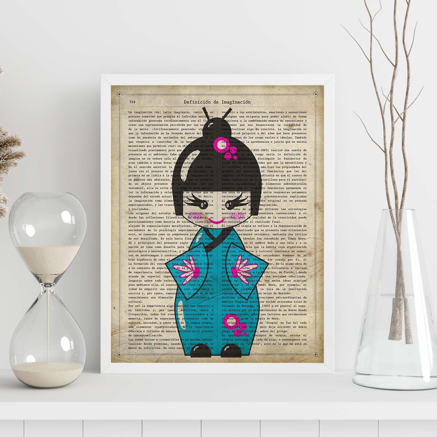 Poster de Japonesa kimono azul. Láminas de geishas. Diseños japoneses con definiciones de la cultura japonesa.-Artwork-Nacnic-Nacnic Estudio SL