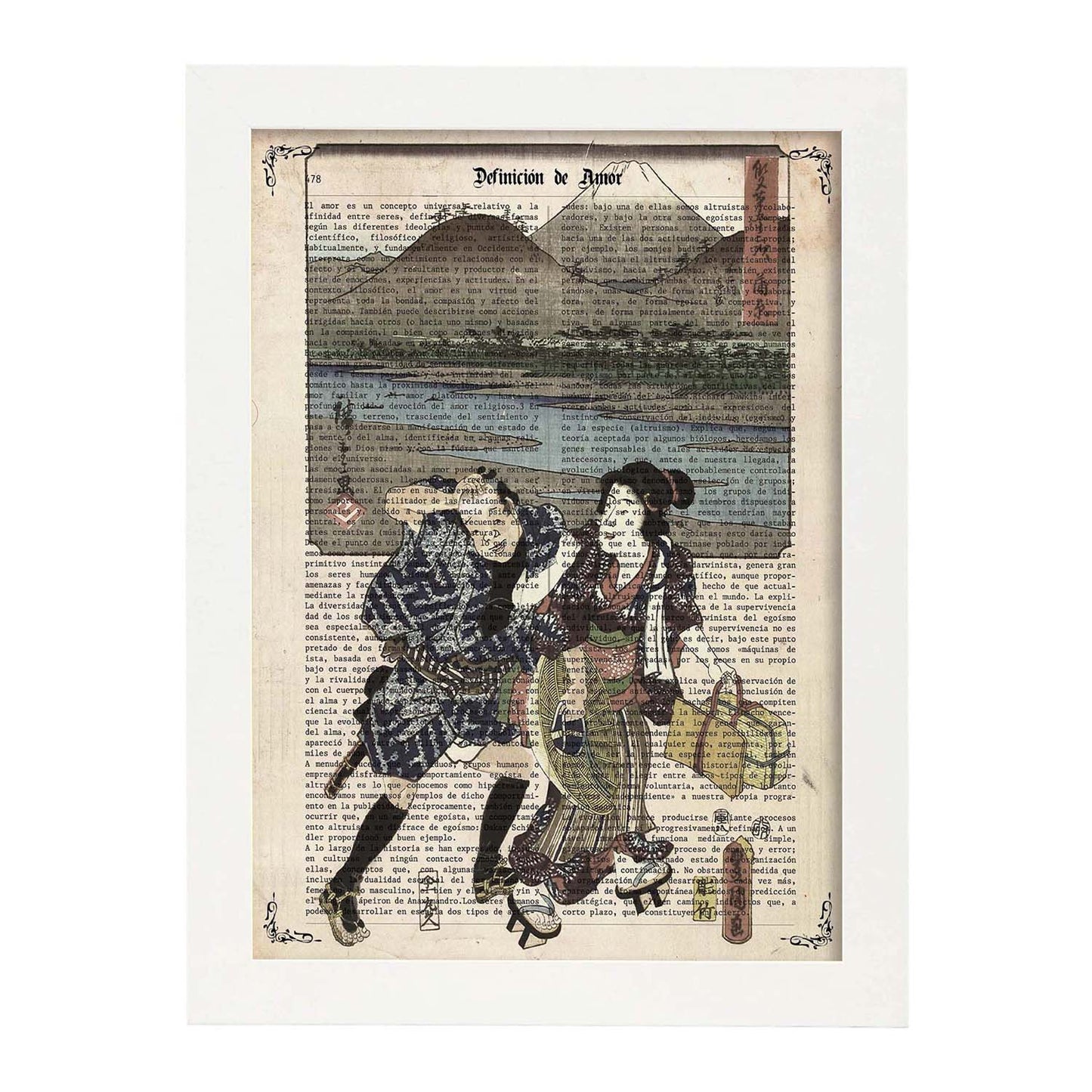 Poster de Japoneses en el lago. Láminas de geishas. Diseños japoneses con definiciones de la cultura japonesa.-Artwork-Nacnic-A3-Marco Blanco-Nacnic Estudio SL