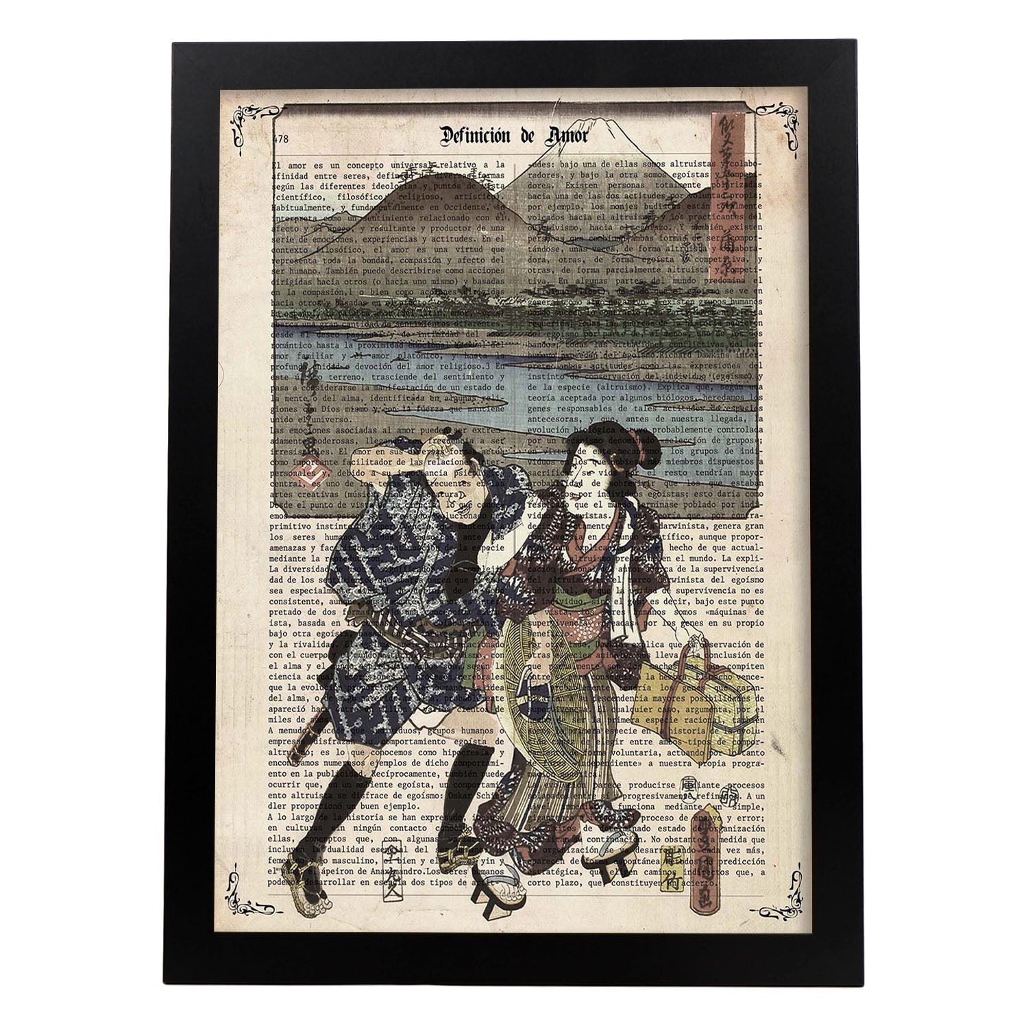Poster de Japoneses en el lago. Láminas de geishas. Diseños japoneses con definiciones de la cultura japonesa.-Artwork-Nacnic-A3-Marco Negro-Nacnic Estudio SL