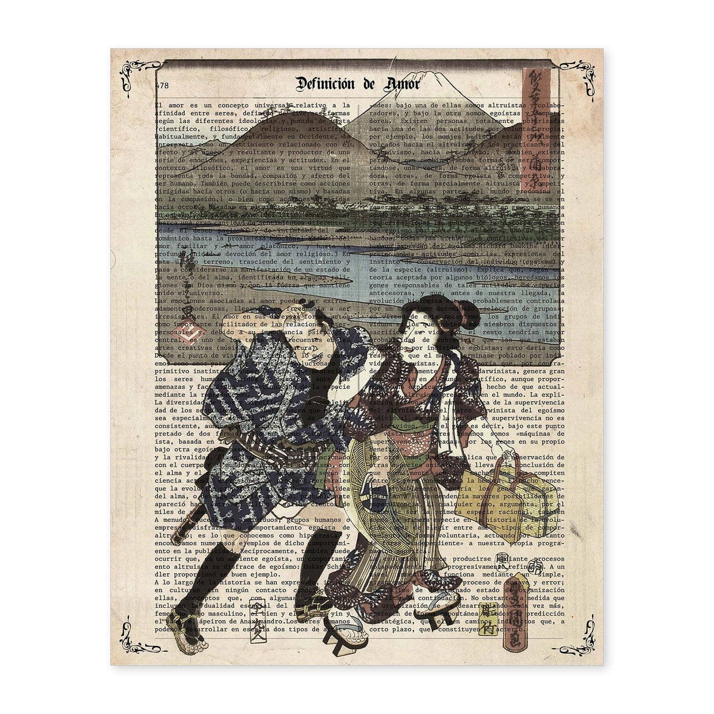 Poster de Japoneses en el lago. Láminas de geishas. Diseños japoneses con definiciones de la cultura japonesa.-Artwork-Nacnic-A4-Sin marco-Nacnic Estudio SL
