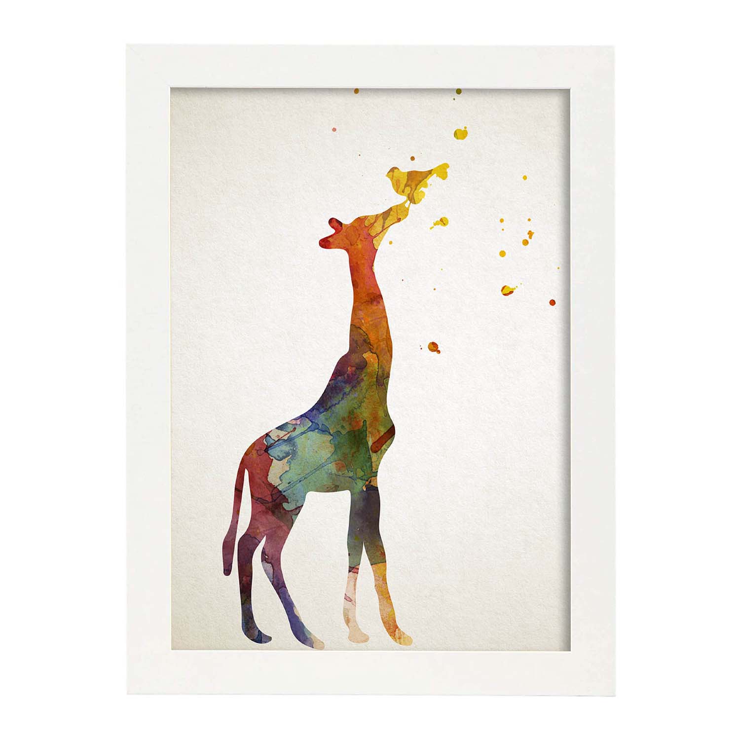 Poster de Jirafa estilo acuarela. Láminas de animales con estilo acuarela-Artwork-Nacnic-A3-Marco Blanco-Nacnic Estudio SL