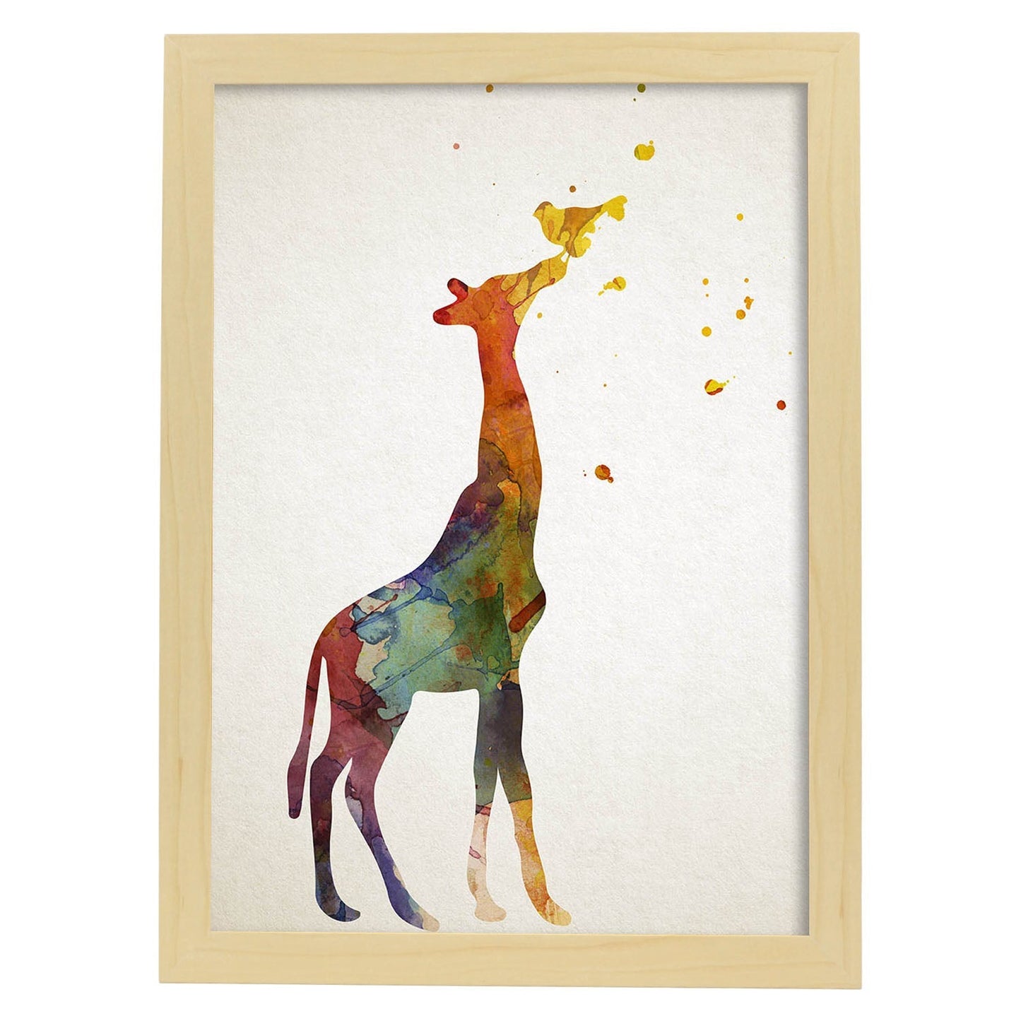 Poster de Jirafa estilo acuarela. Láminas de animales con estilo acuarela-Artwork-Nacnic-A3-Marco Madera clara-Nacnic Estudio SL