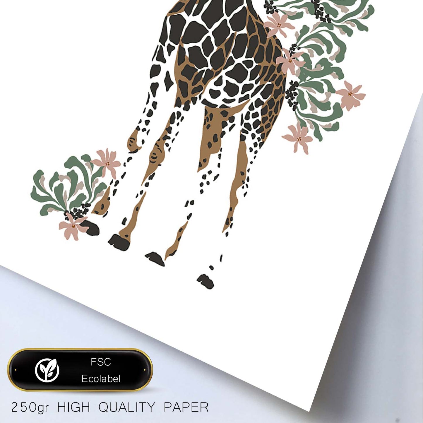 Poster de Jirafa. Lámina de animal de la jungla con flores y vegetación.-Artwork-Nacnic-Nacnic Estudio SL