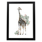 Poster de Jirafa. Lámina de animal de la jungla con flores y vegetación.-Artwork-Nacnic-A4-Marco Negro-Nacnic Estudio SL