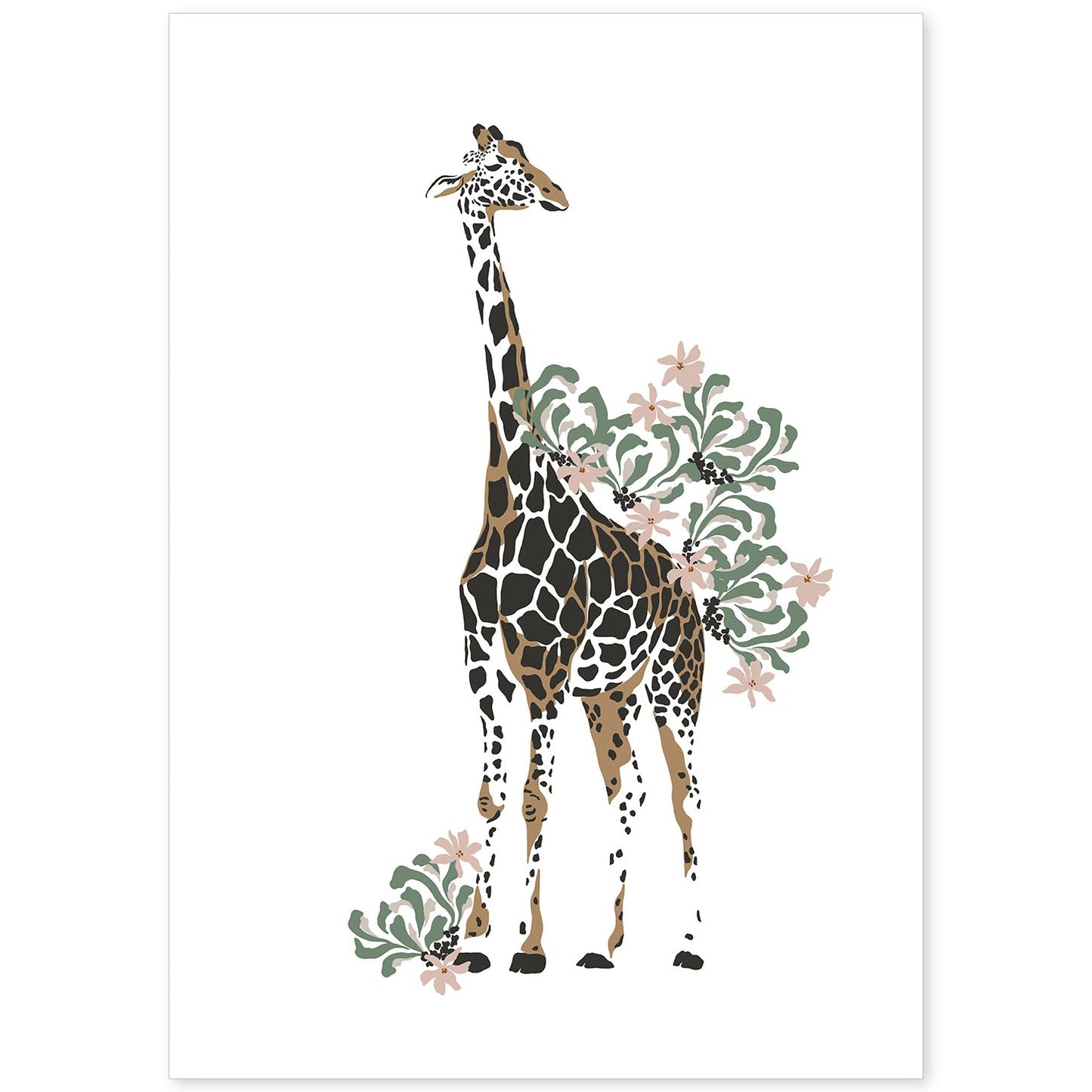 Poster de Jirafa. Lámina de animal de la jungla con flores y vegetación.-Artwork-Nacnic-A4-Sin marco-Nacnic Estudio SL