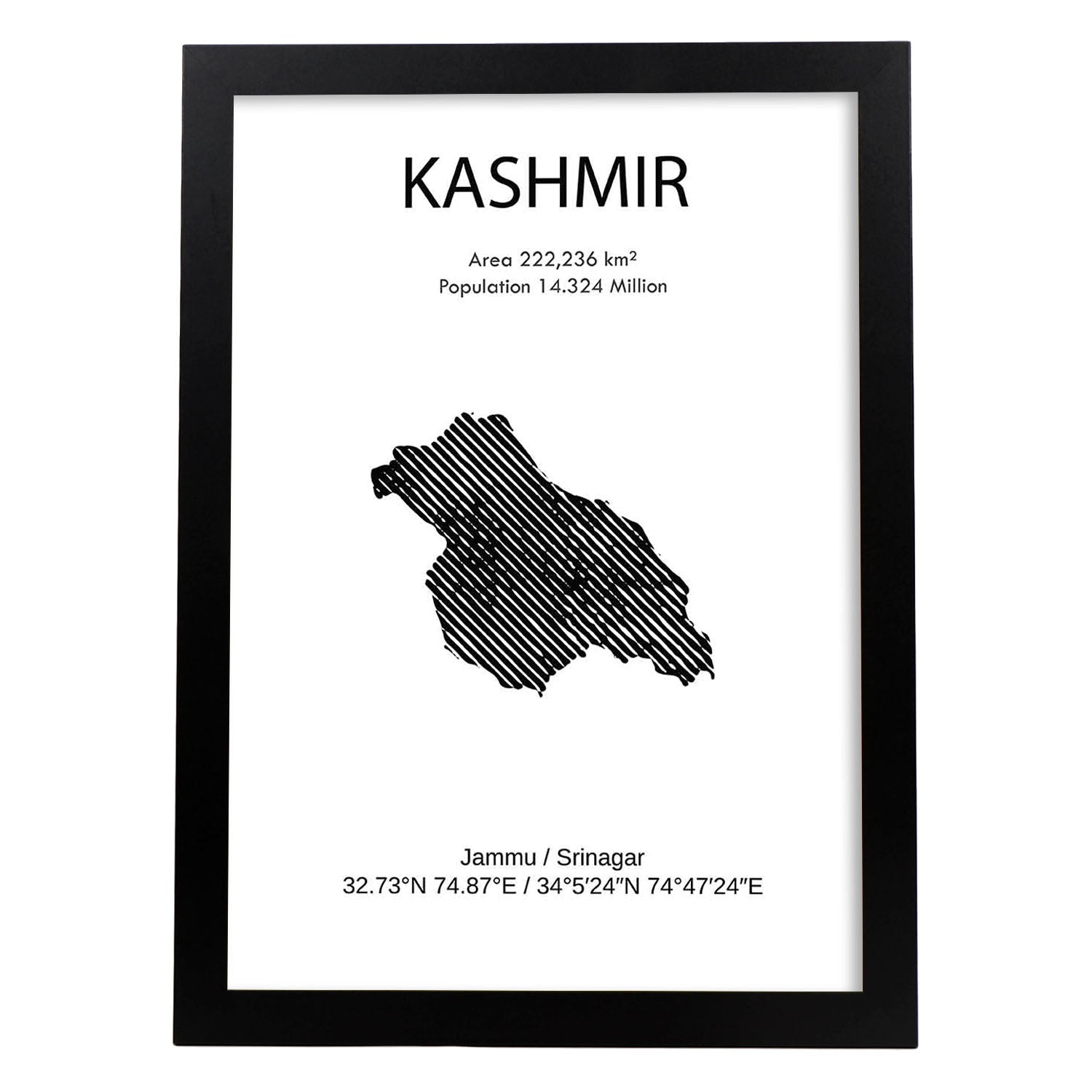 Poster de Kashmir. Láminas de paises y continentes del mundo.-Artwork-Nacnic-A4-Marco Negro-Nacnic Estudio SL