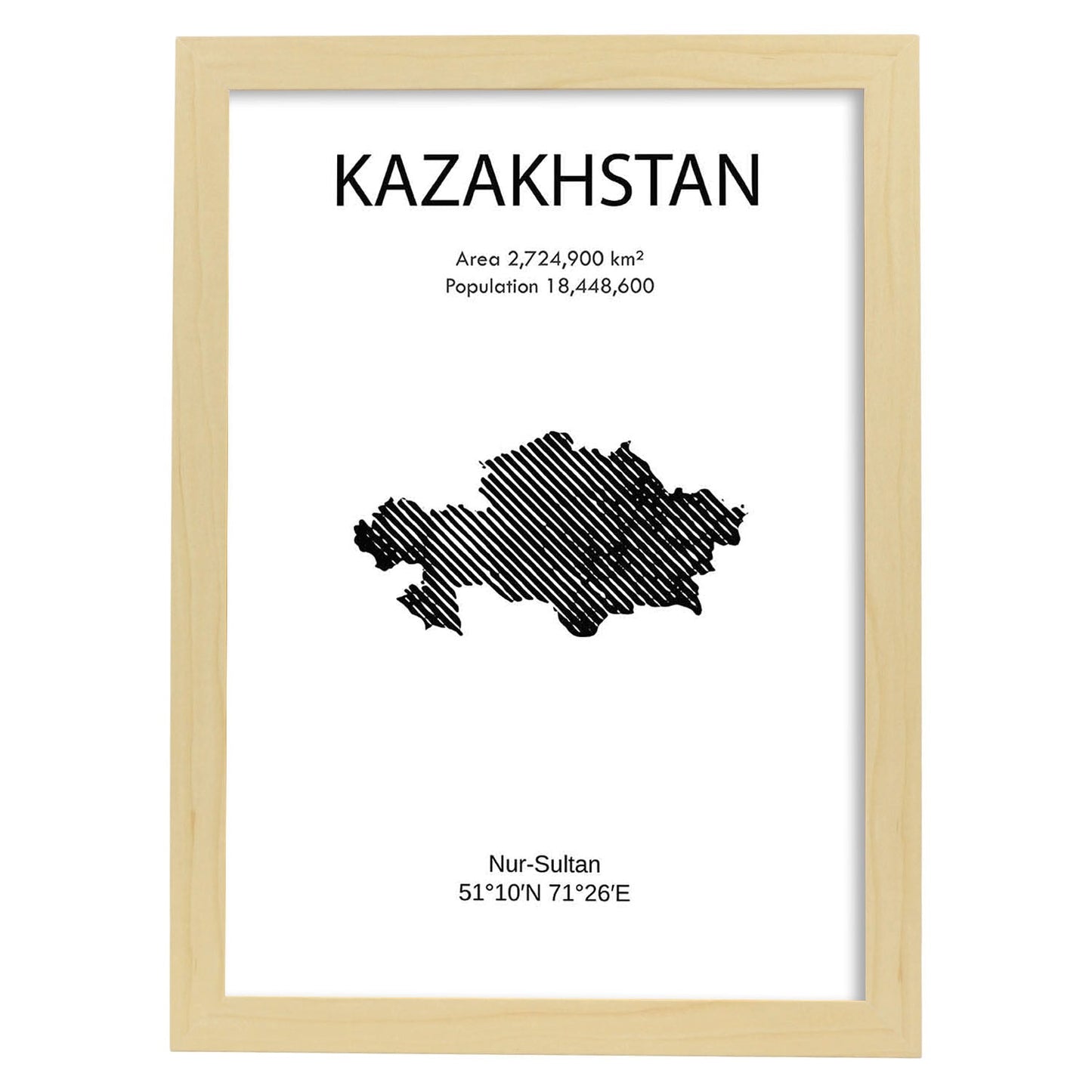 Poster de Kazakhstan. Láminas de paises y continentes del mundo.-Artwork-Nacnic-A4-Marco Madera clara-Nacnic Estudio SL