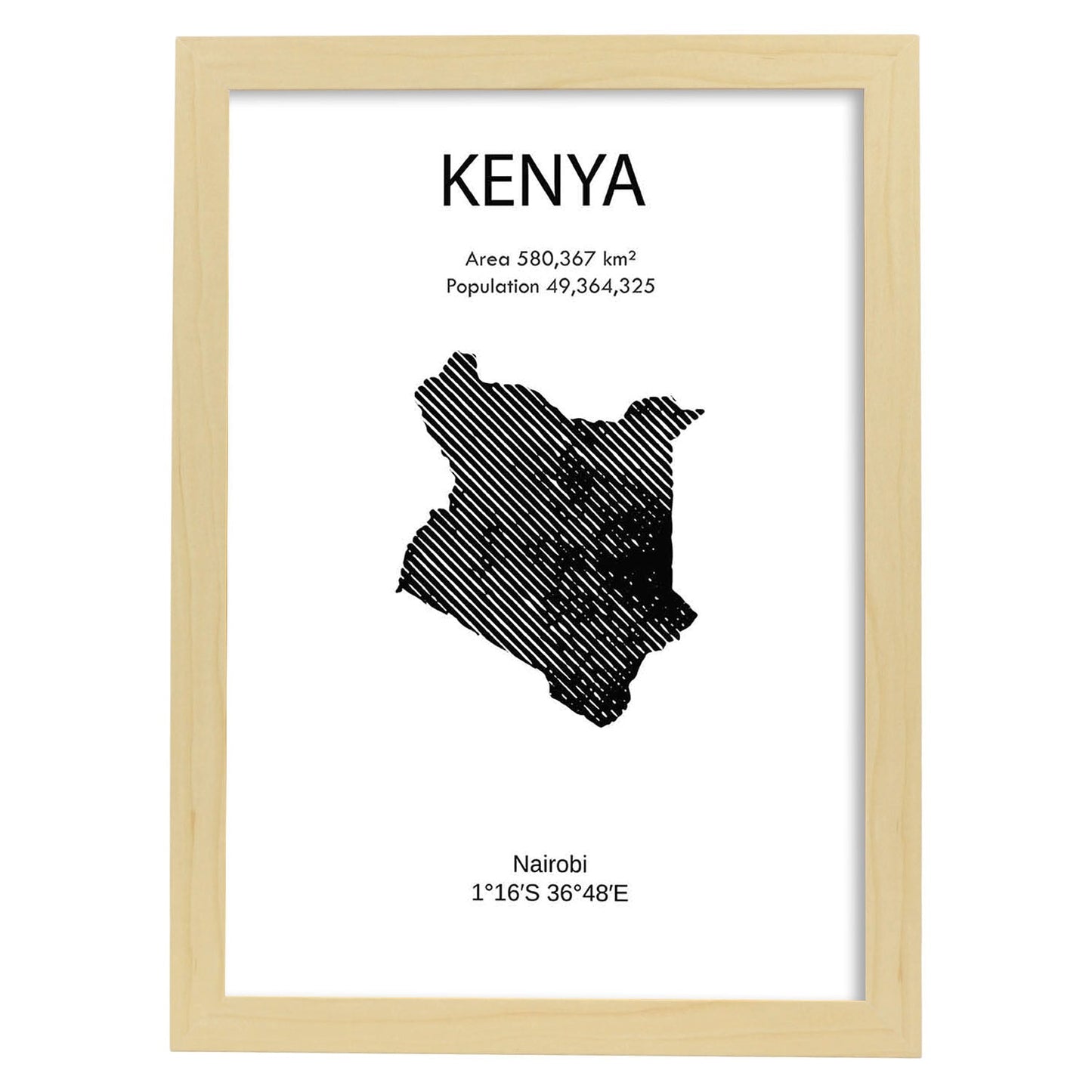 Poster de Kenya. Láminas de paises y continentes del mundo.-Artwork-Nacnic-A3-Marco Madera clara-Nacnic Estudio SL