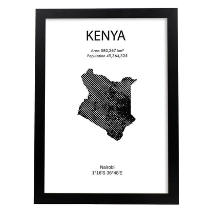 Poster de Kenya. Láminas de paises y continentes del mundo.-Artwork-Nacnic-A4-Marco Negro-Nacnic Estudio SL