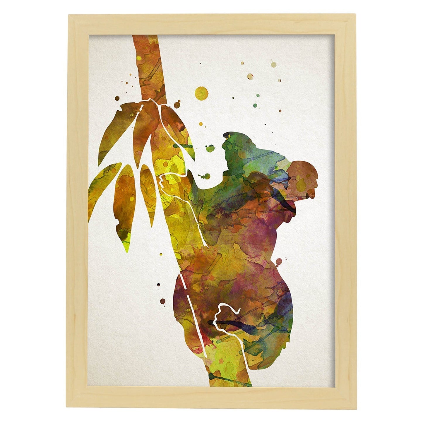 Poster de Koala estilo acuarela. Láminas de animales con estilo acuarela-Artwork-Nacnic-A3-Marco Madera clara-Nacnic Estudio SL