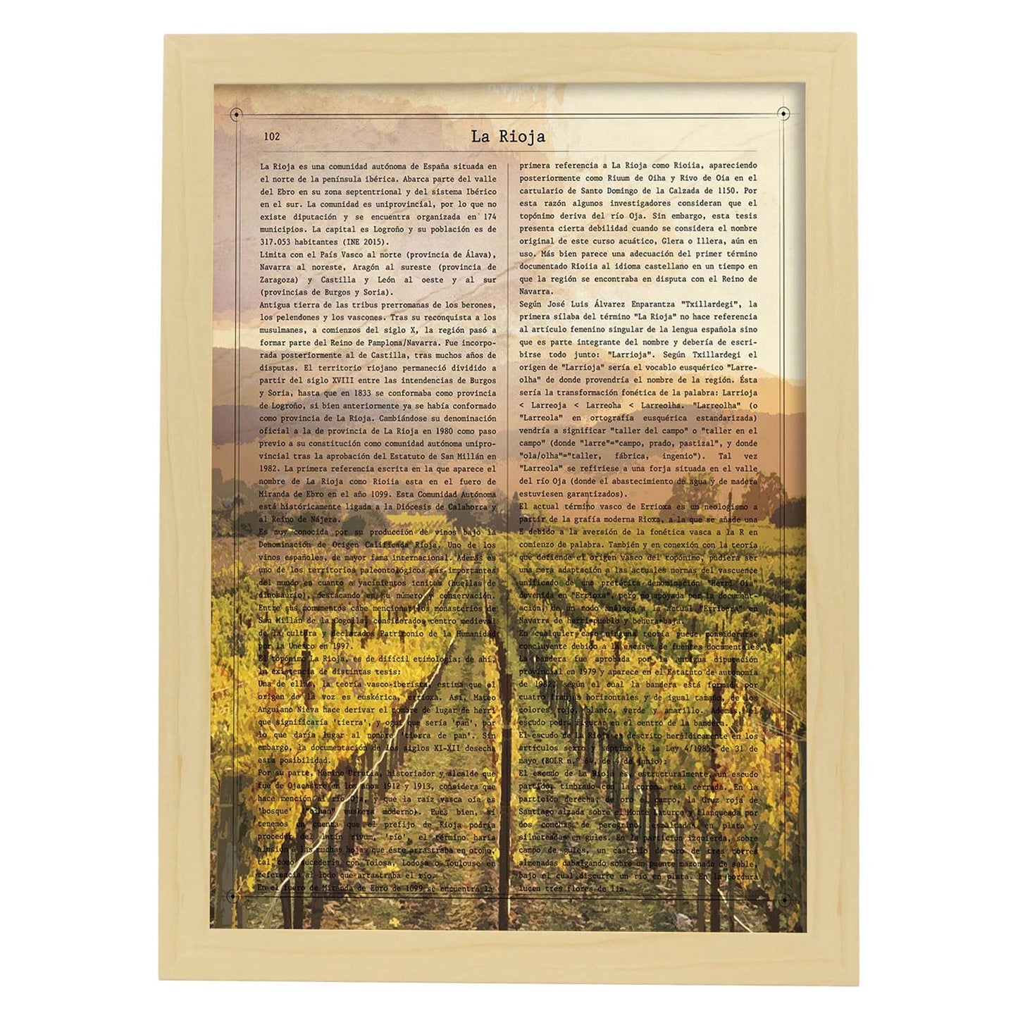 Poster de La Rioja. Láminas de comunidades autónomas de España.-Artwork-Nacnic-A3-Marco Madera clara-Nacnic Estudio SL