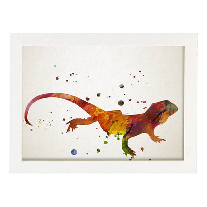 Poster de Lagarto estilo acuarela. Láminas de animales con estilo acuarela-Artwork-Nacnic-A4-Marco Blanco-Nacnic Estudio SL