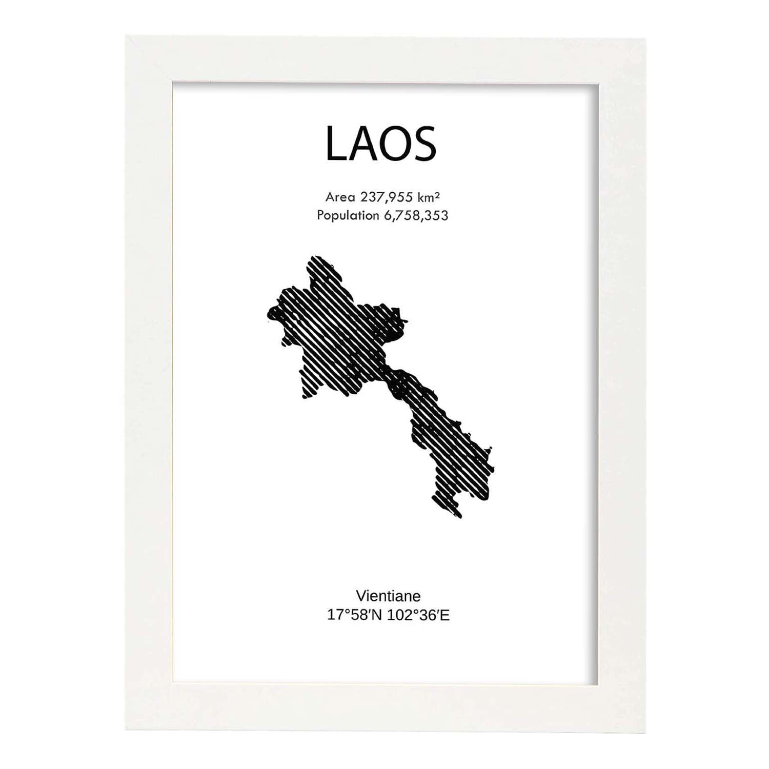 Poster de Laos. Láminas de paises y continentes del mundo.-Artwork-Nacnic-A3-Marco Blanco-Nacnic Estudio SL